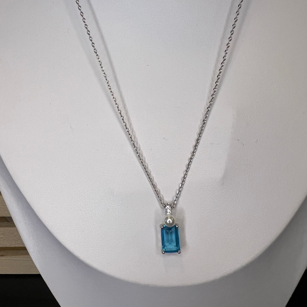 Kate Spade Bouquet Toss Silver Blue Stone Necklace - Picture 5 of 6